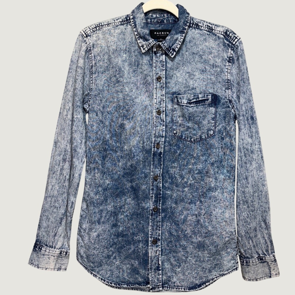 PacSun Denim Shirt Mens S Acid Wash Button Up Grunge Skater 80s